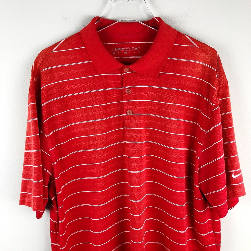 Nike Golf Dri-Fit Red Striped Polo Shirt (XL)